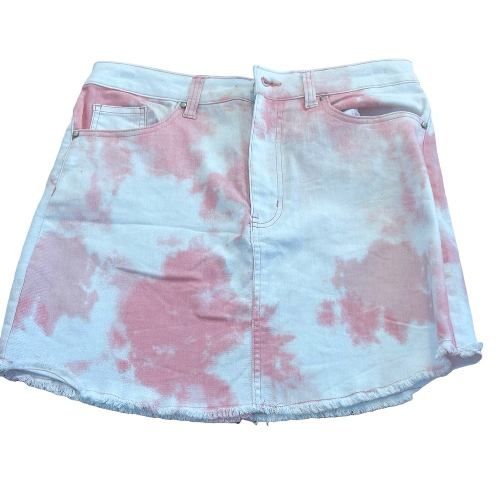 NOBO Blush Pink & Dusty Rose Tie-Dye Denim Mini Skirt Raw Hem Size 11